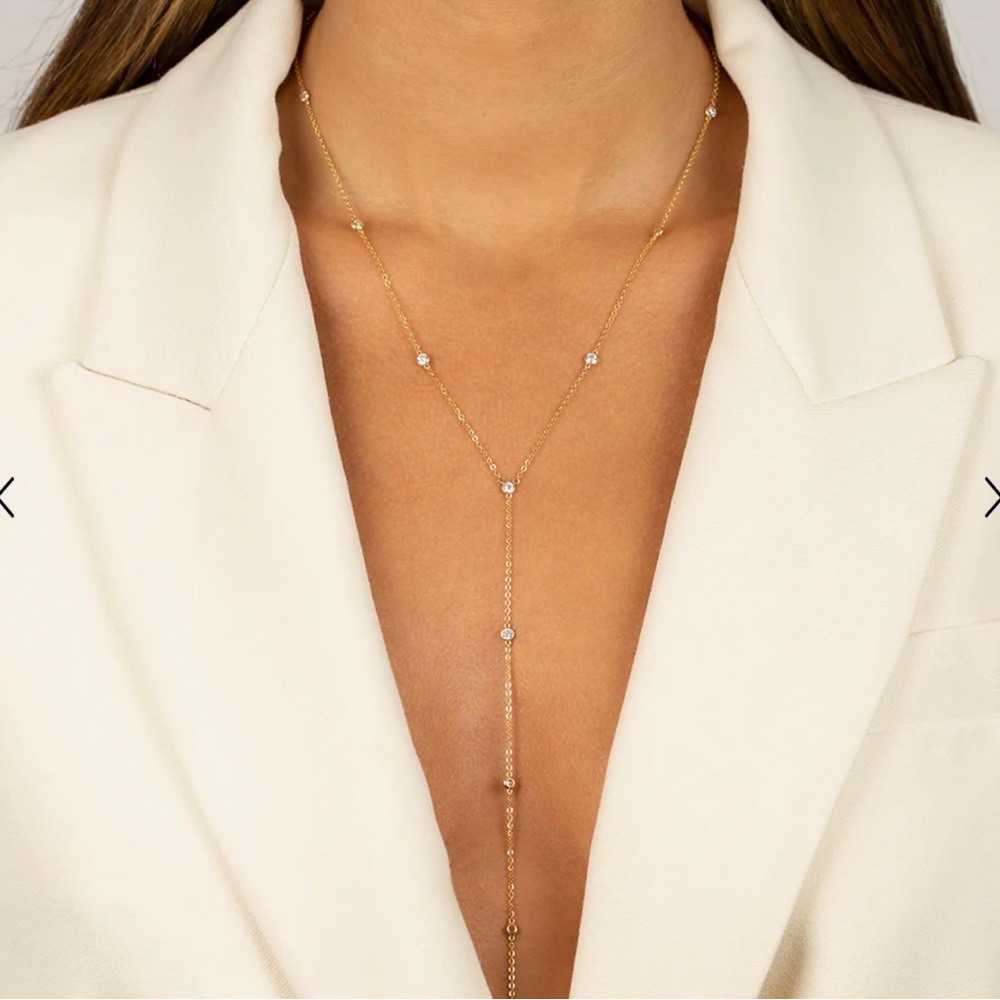 ADINA EDEN - Colored CZ Bezel Station Lariat Necklace Gild - Brand New